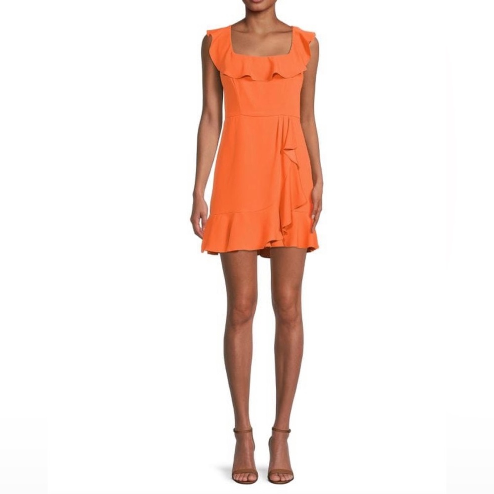 New BCBGMAXAZRIA Ruffle Orange Mini Dress